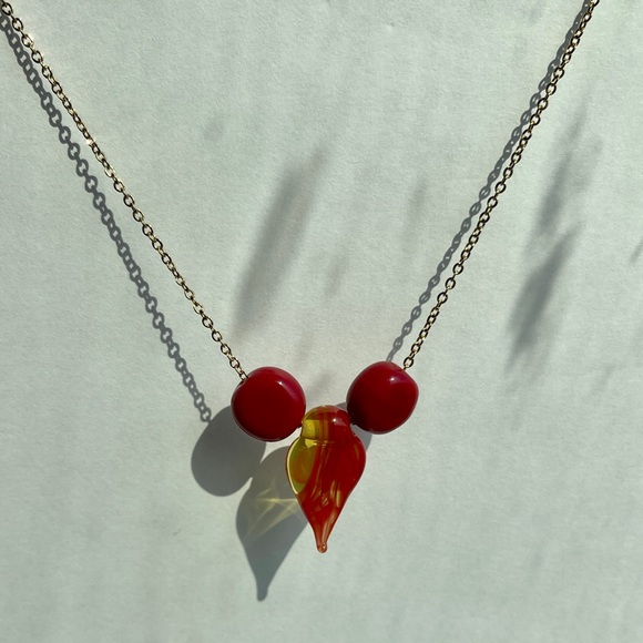 Lampwork leave & clay bead pendant non tarnish gold necklace stainless steel - Picture 1 of 3